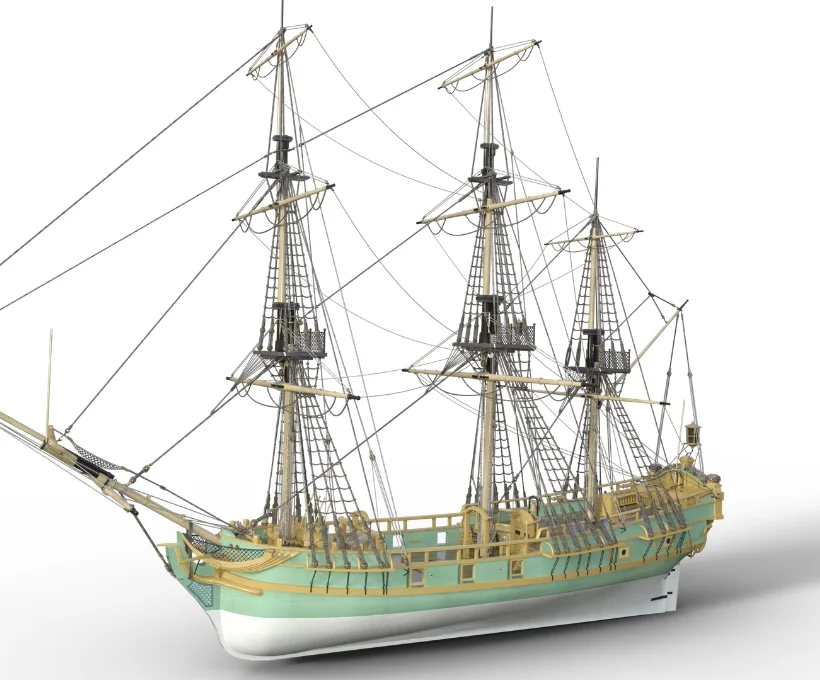 maqueta naval de velero antiguo con alto nivel de detalle